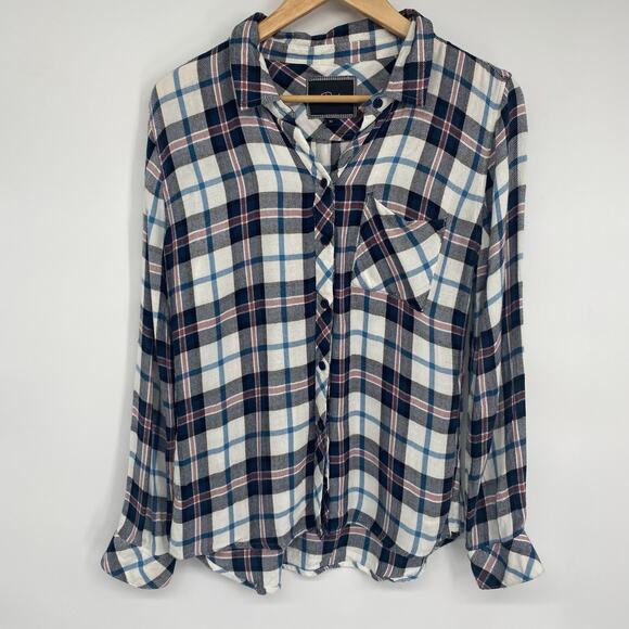 Rails Top Women’s Medium Blue Plaid Preppy Collegiate Oversized - Picture 1 of 7